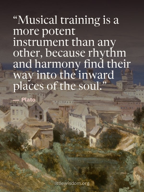 “Musical training is a more potent instrument than any other, because rhythm and harmony f…”, Plato. Wallpaper design 6.